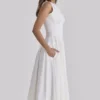 Scarlett White Cotton Lace Trim Waist Cinch Midi Dress Scarlett White Cotton Lace Trim Waist Cinch Midi Dress