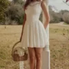 Scarlett White Embroidered Cotton Lace Trim Mini Dress Scarlett White Embroidered Cotton Lace Trim Mini Dress
