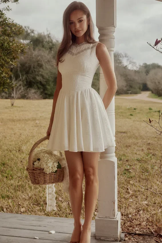 Scarlett White Embroidered Cotton Lace Trim Mini Dress Scarlett White Embroidered Cotton Lace Trim Mini Dress