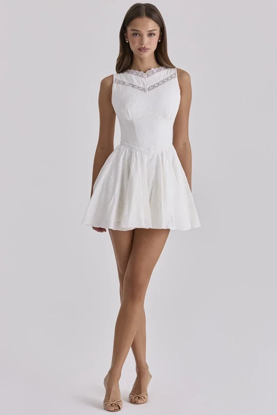 Scarlett White Embroidered Cotton Lace Trim Mini Dress Scarlett White Embroidered Cotton Lace Trim Mini Dress