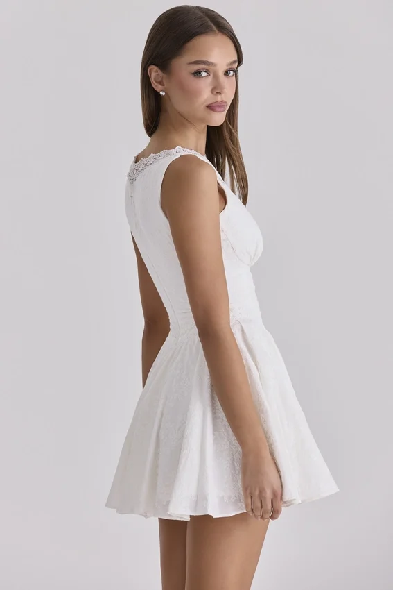 Scarlett White Embroidered Cotton Lace Trim Mini Dress Scarlett White Embroidered Cotton Lace Trim Mini Dress