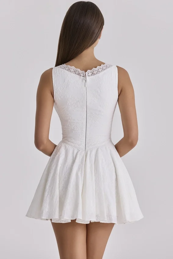 Scarlett White Embroidered Cotton Lace Trim Mini Dress Scarlett White Embroidered Cotton Lace Trim Mini Dress