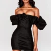 Selena Black Satin Puff Shoulder Dress Selena Black Satin Puff Shoulder Dress