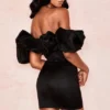 Selena Black Satin Puff Shoulder Dress Selena Black Satin Puff Shoulder Dress