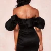 Selena Black Satin Puff Shoulder Dress Selena Black Satin Puff Shoulder Dress