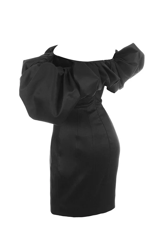 Selena Black Satin Puff Shoulder Dress Selena Black Satin Puff Shoulder Dress