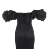 Selena Black Satin Puff Shoulder Dress Selena Black Satin Puff Shoulder Dress