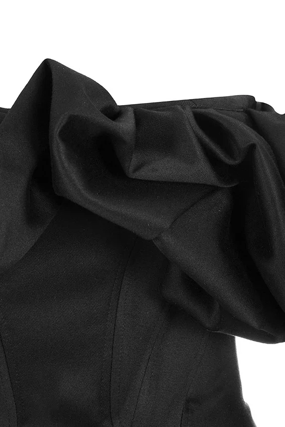 Selena Black Satin Puff Shoulder Dress Selena Black Satin Puff Shoulder Dress