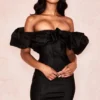 Selena Black Satin Puff Shoulder Dress Selena Black Satin Puff Shoulder Dress