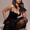 Selina Black Velvet Tulle Mini Dress Selina Black Velvet Tulle Mini Dress