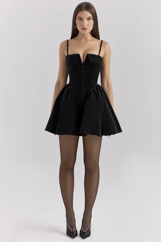 Selina Black Velvet Tulle Mini Dress Selina Black Velvet Tulle Mini Dress