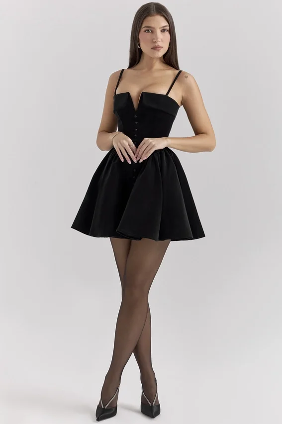Selina Black Velvet Tulle Mini Dress Selina Black Velvet Tulle Mini Dress