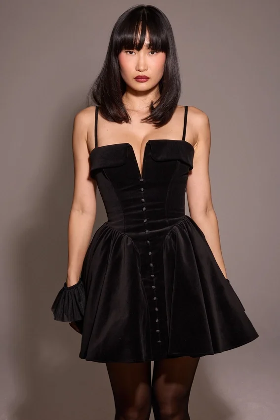 Selina Black Velvet Tulle Mini Dress Selina Black Velvet Tulle Mini Dress