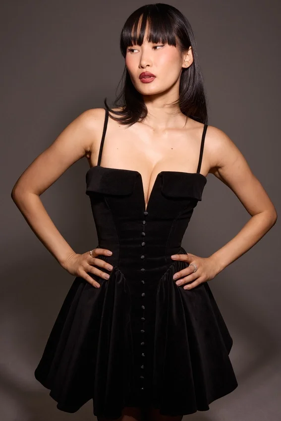 Selina Black Velvet Tulle Mini Dress Selina Black Velvet Tulle Mini Dress