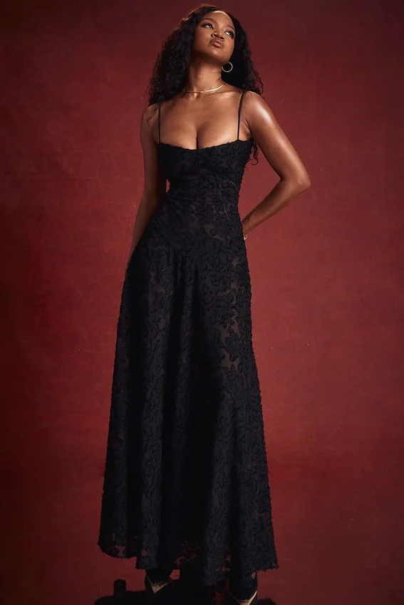 Seren Black Floral Lace Back Maxi Dress Seren Black Floral Lace Back Maxi Dress