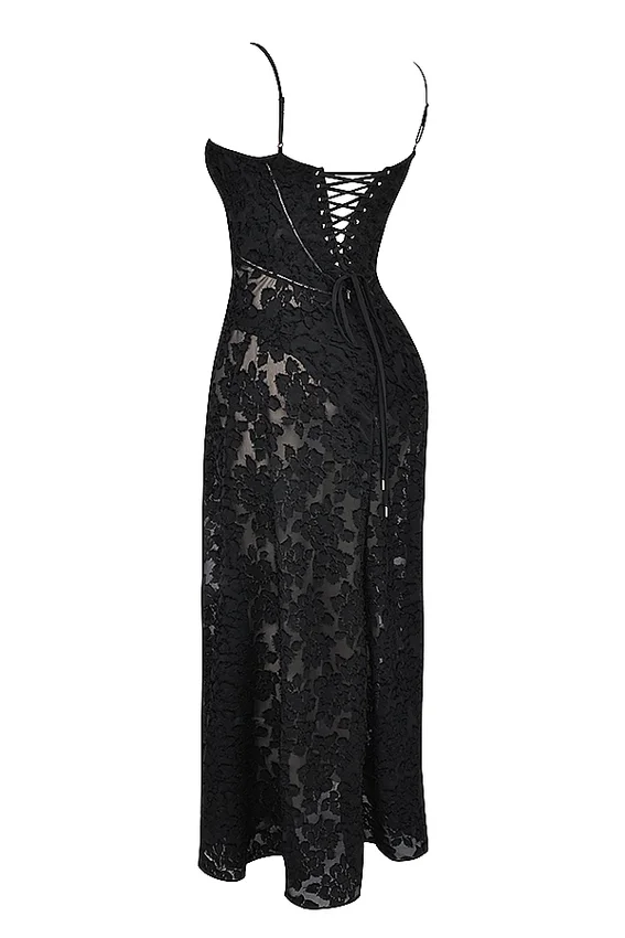 Seren Black Floral Lace Back Maxi Dress Seren Black Floral Lace Back Maxi Dress