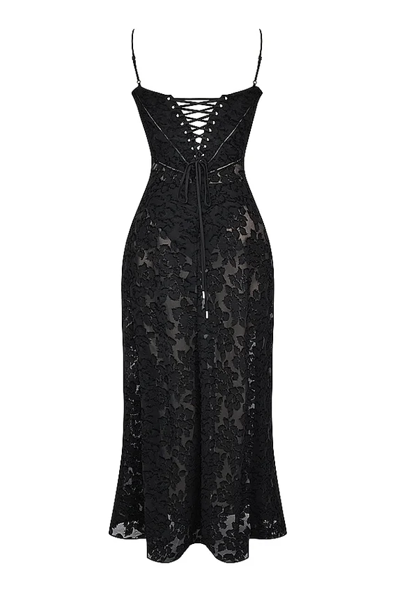 Seren Black Floral Lace Back Maxi Dress Seren Black Floral Lace Back Maxi Dress
