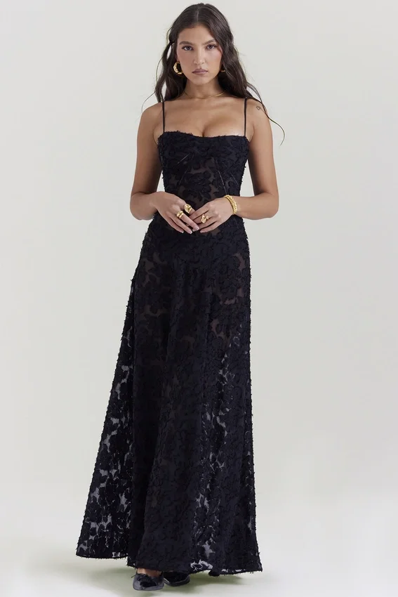 Seren Black Floral Lace Back Maxi Dress Seren Black Floral Lace Back Maxi Dress