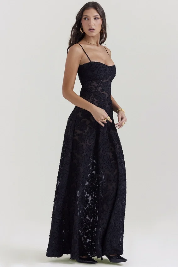 Seren Black Floral Lace Back Maxi Dress Seren Black Floral Lace Back Maxi Dress