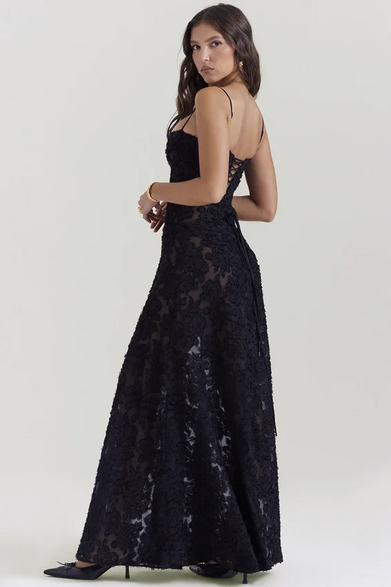 Seren Black Floral Lace Back Maxi Dress Seren Black Floral Lace Back Maxi Dress