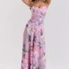 Seren Pink Floral Print Lace Back Maxi Dress Seren Pink Floral Print Lace Back Maxi Dress