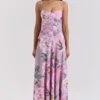 Seren Pink Floral Print Lace Back Maxi Dress Seren Pink Floral Print Lace Back Maxi Dress
