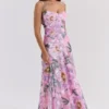 Seren Pink Floral Print Lace Back Maxi Dress Seren Pink Floral Print Lace Back Maxi Dress