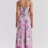 Seren Pink Floral Print Lace Back Maxi Dress Seren Pink Floral Print Lace Back Maxi Dress