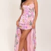 Seren Pink Floral Print Lace Back Maxi Dress Seren Pink Floral Print Lace Back Maxi Dress