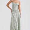 Seren Pistachio Floral Lace Back Maxi Dress Seren Pistachio Floral Lace Back Maxi Dress