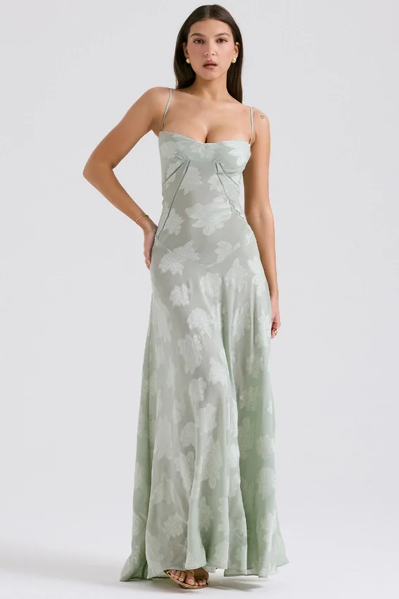 Seren Pistachio Floral Lace Back Maxi Dress Seren Pistachio Floral Lace Back Maxi Dress