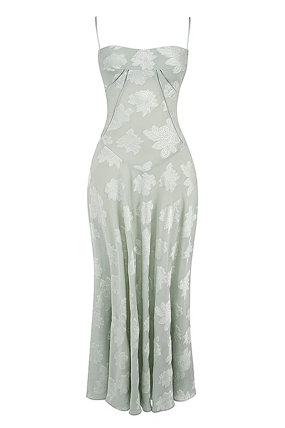Seren Pistachio Floral Lace Back Maxi Dress Seren Pistachio Floral Lace Back Maxi Dress