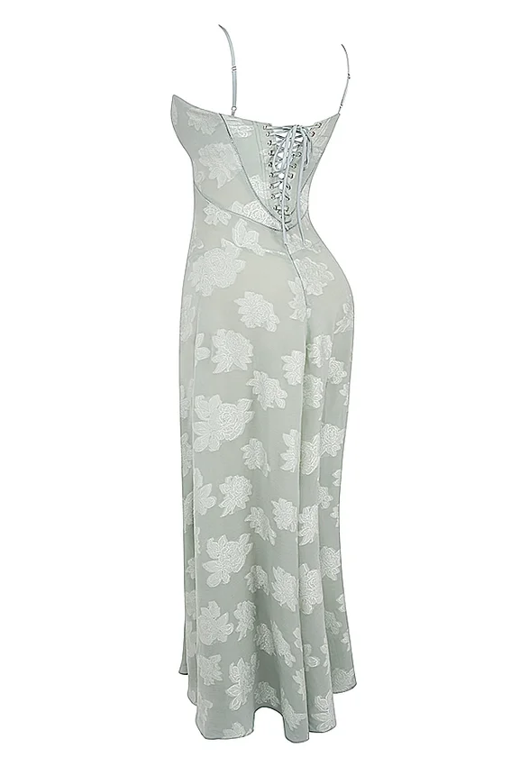 Seren Pistachio Floral Lace Back Maxi Dress Seren Pistachio Floral Lace Back Maxi Dress