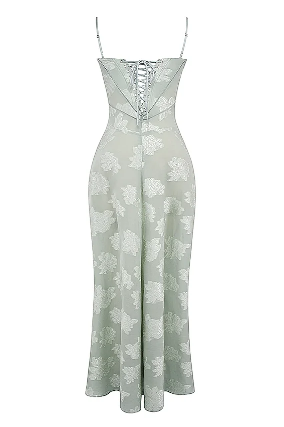 Seren Pistachio Floral Lace Back Maxi Dress Seren Pistachio Floral Lace Back Maxi Dress