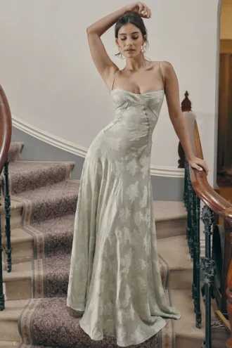 Seren Pistachio Floral Lace Back Maxi Dress