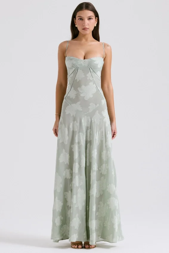 Seren Pistachio Floral Lace Back Maxi Dress Seren Pistachio Floral Lace Back Maxi Dress