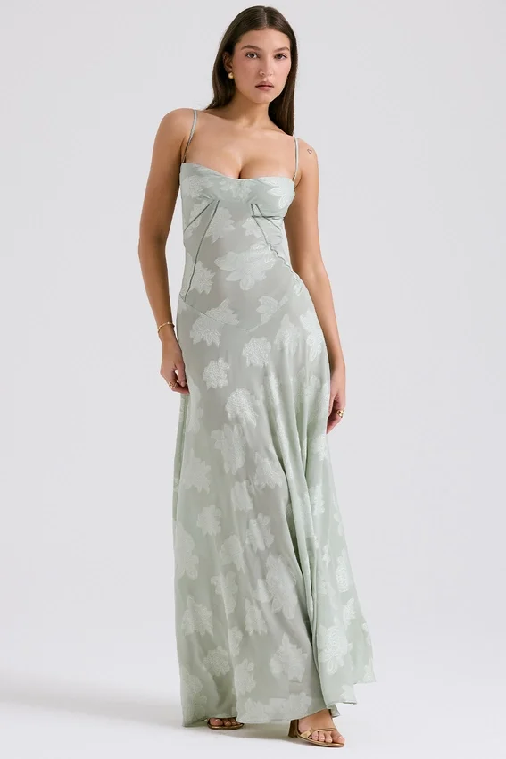 Seren Pistachio Floral Lace Back Maxi Dress Seren Pistachio Floral Lace Back Maxi Dress