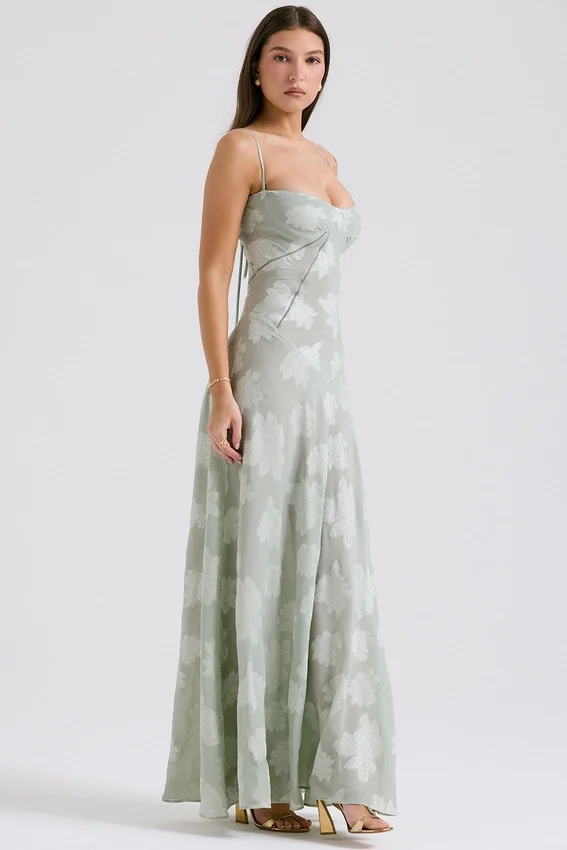Seren Pistachio Floral Lace Back Maxi Dress Seren Pistachio Floral Lace Back Maxi Dress