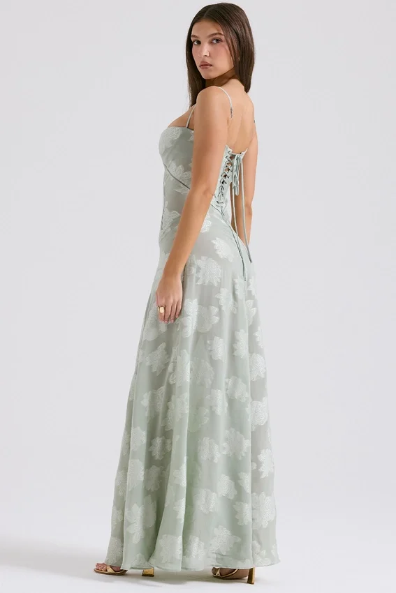 Seren Pistachio Floral Lace Back Maxi Dress Seren Pistachio Floral Lace Back Maxi Dress