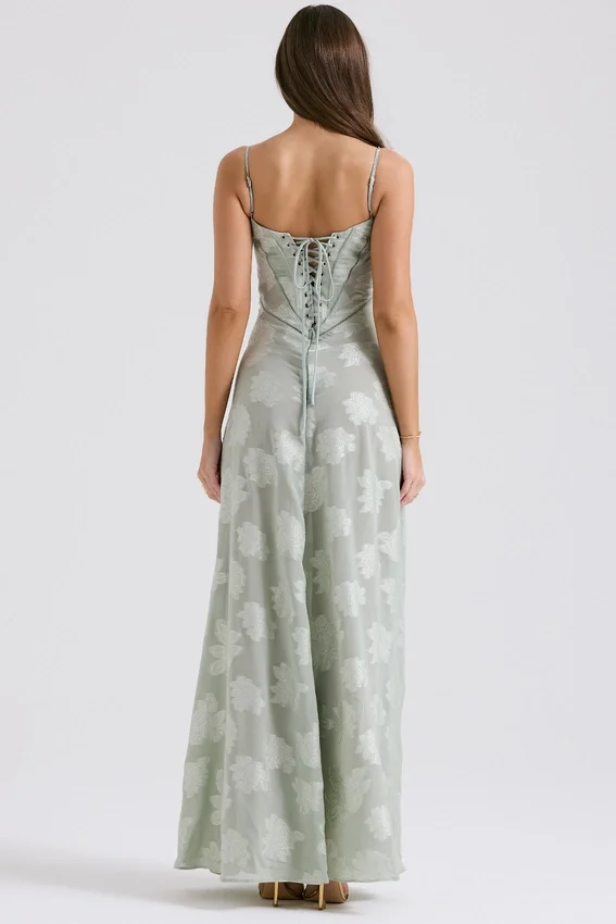 Seren Pistachio Floral Lace Back Maxi Dress Seren Pistachio Floral Lace Back Maxi Dress