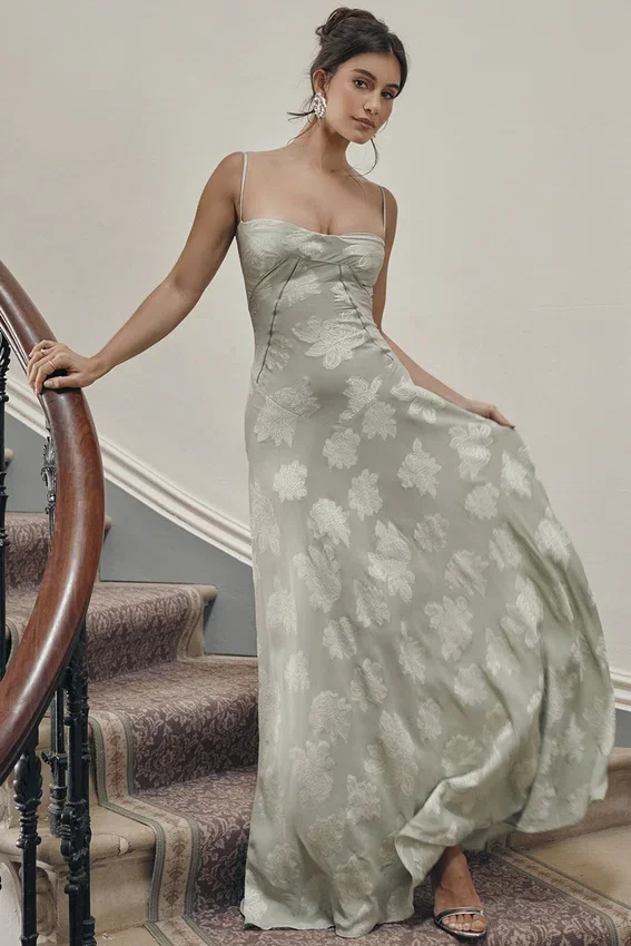 Seren Pistachio Floral Lace Back Maxi Dress Seren Pistachio Floral Lace Back Maxi Dress
