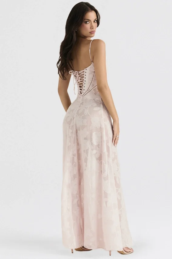 Seren Soft Pink Floral Lace Back Maxi Dress Seren Soft Pink Floral Lace Back Maxi Dress