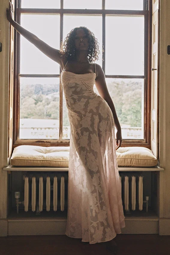 Seren Soft Pink Floral Lace Back Maxi Dress Seren Soft Pink Floral Lace Back Maxi Dress