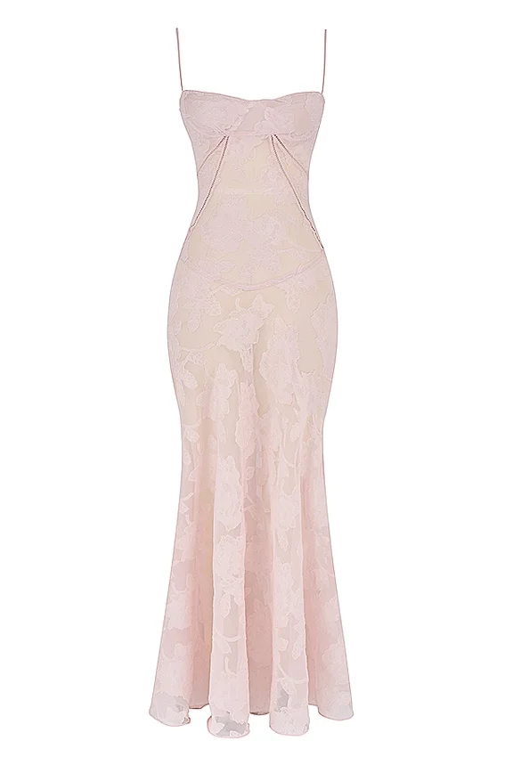 Seren Soft Pink Floral Lace Back Maxi Dress Seren Soft Pink Floral Lace Back Maxi Dress