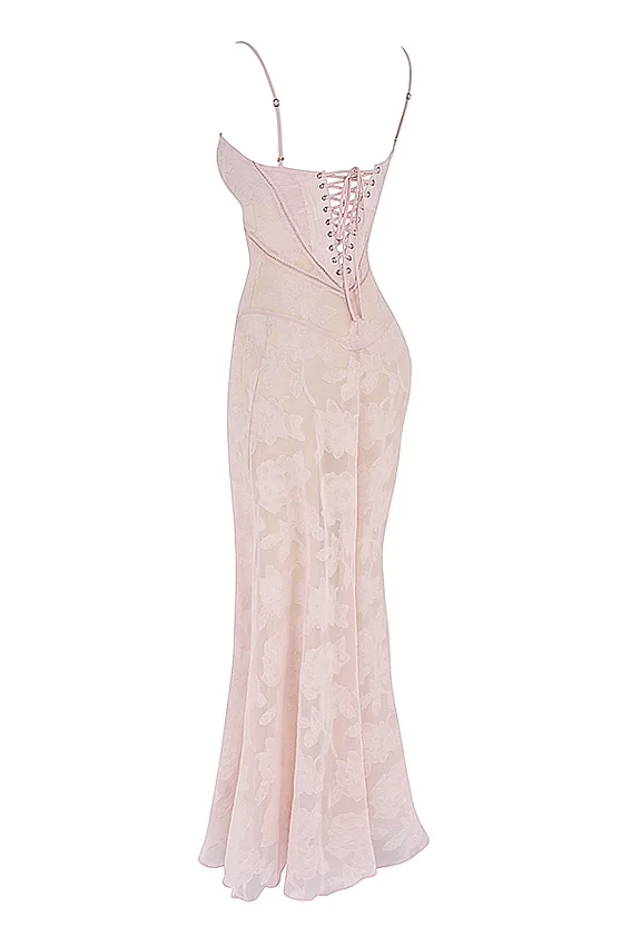Seren Soft Pink Floral Lace Back Maxi Dress Seren Soft Pink Floral Lace Back Maxi Dress