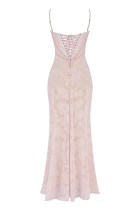 Seren Soft Pink Floral Lace Back Maxi Dress Seren Soft Pink Floral Lace Back Maxi Dress