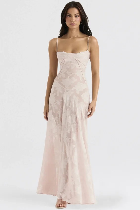 Seren Soft Pink Floral Lace Back Maxi Dress Seren Soft Pink Floral Lace Back Maxi Dress