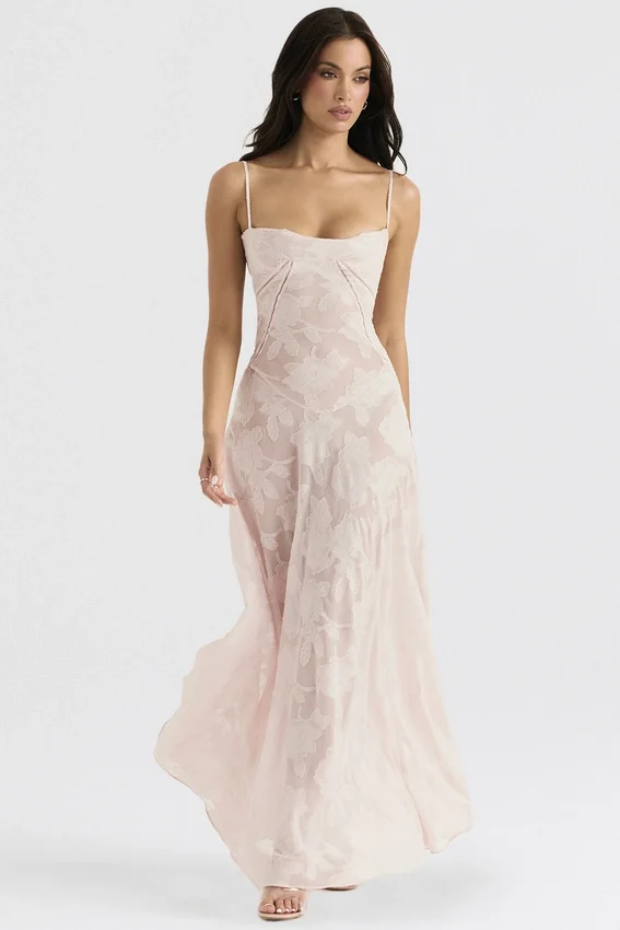 Seren Soft Pink Floral Lace Back Maxi Dress Seren Soft Pink Floral Lace Back Maxi Dress