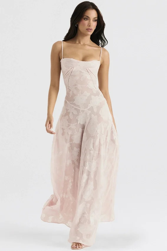 Seren Soft Pink Floral Lace Back Maxi Dress Seren Soft Pink Floral Lace Back Maxi Dress