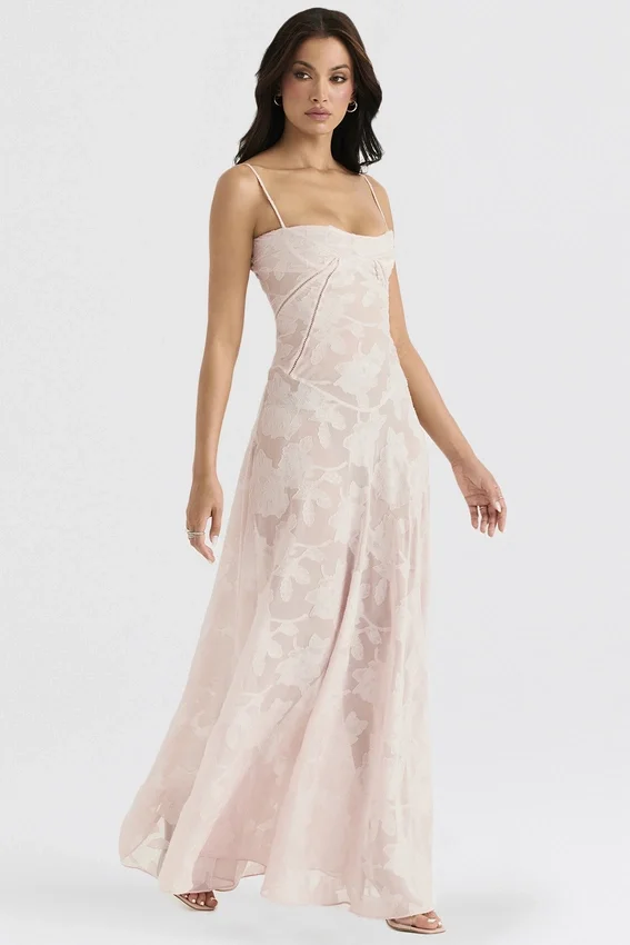 Seren Soft Pink Floral Lace Back Maxi Dress Seren Soft Pink Floral Lace Back Maxi Dress